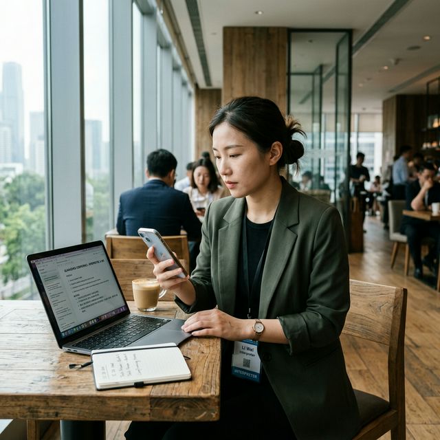 Emma Chen preparing for an overseas buyer meeting